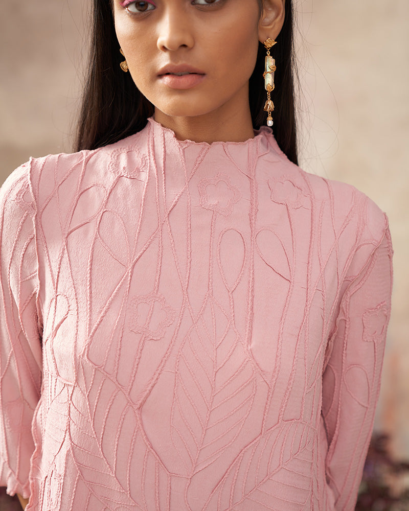 PINK TROPICAL TEXTURED DRESS