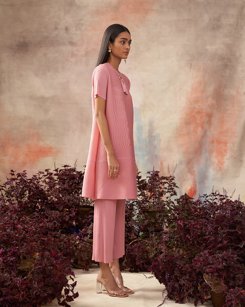 PINK MANDARIN TASSEL KURTI SET