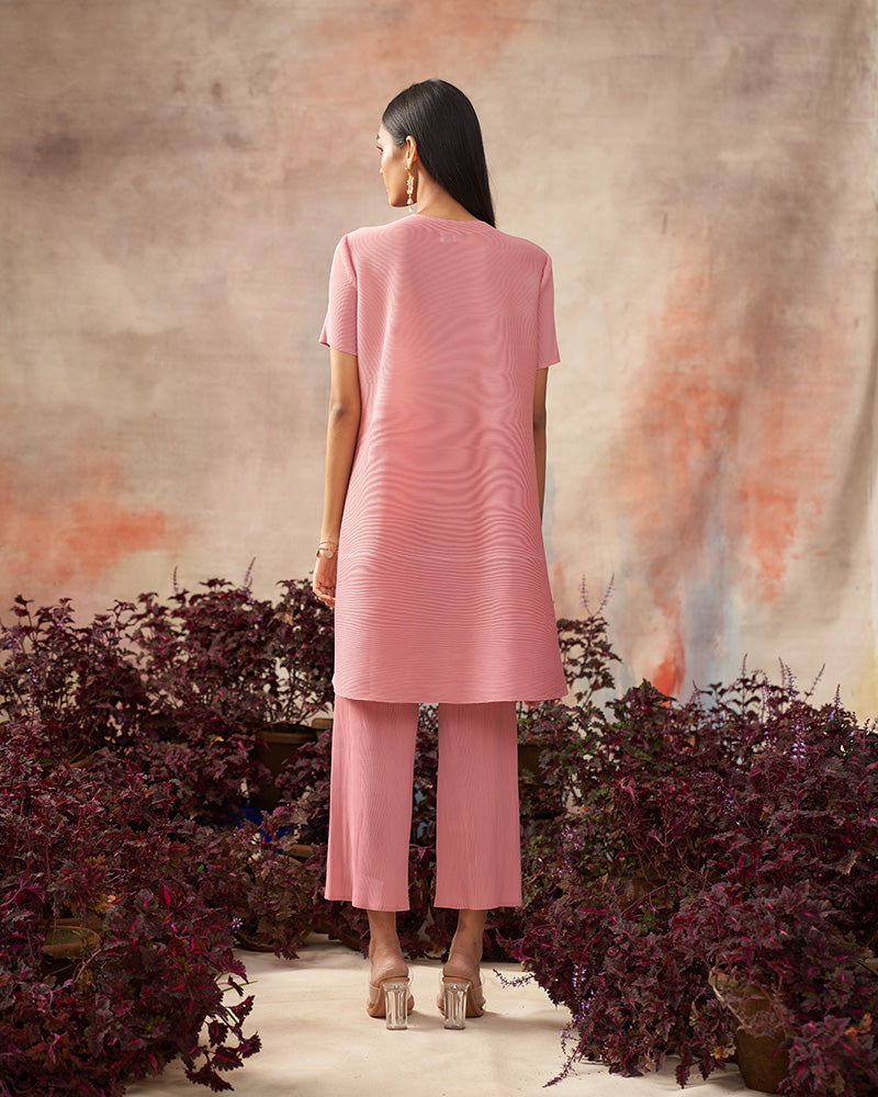 PINK MANDARIN TASSEL KURTI SET