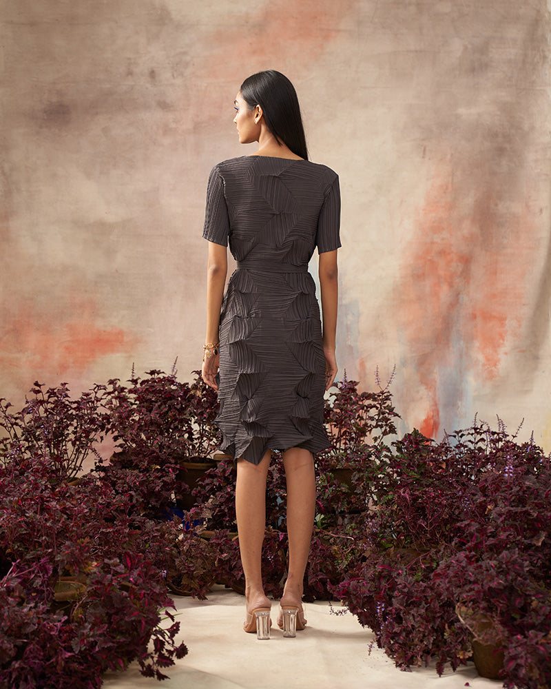 GREY CRUSHED TEXTURED DRESS