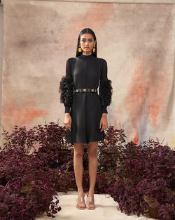 Buy Women Black Schiffli Knee Length Tiered Dress Online at Sassafras