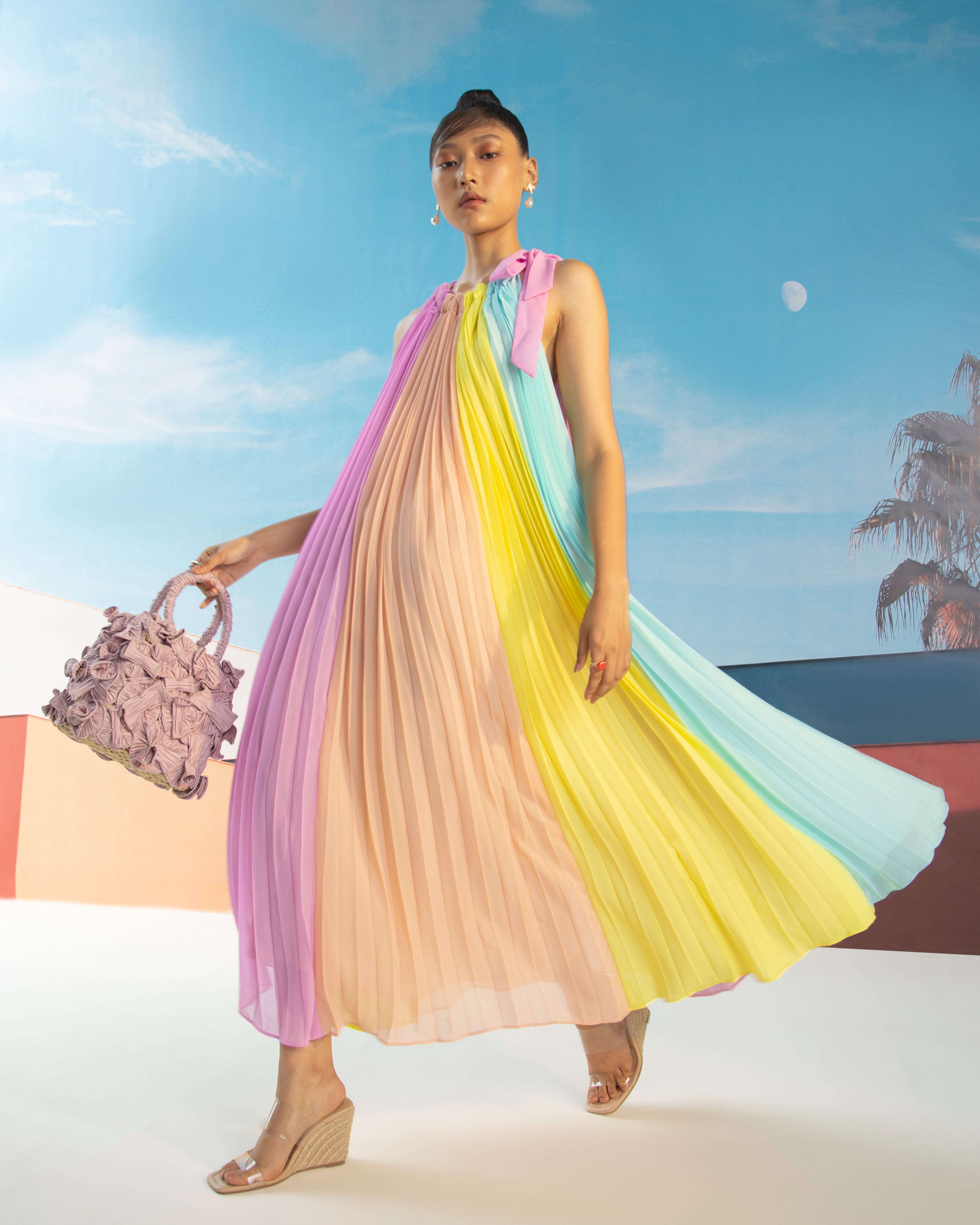 PASTEL COLOURED PLEATED DRESS