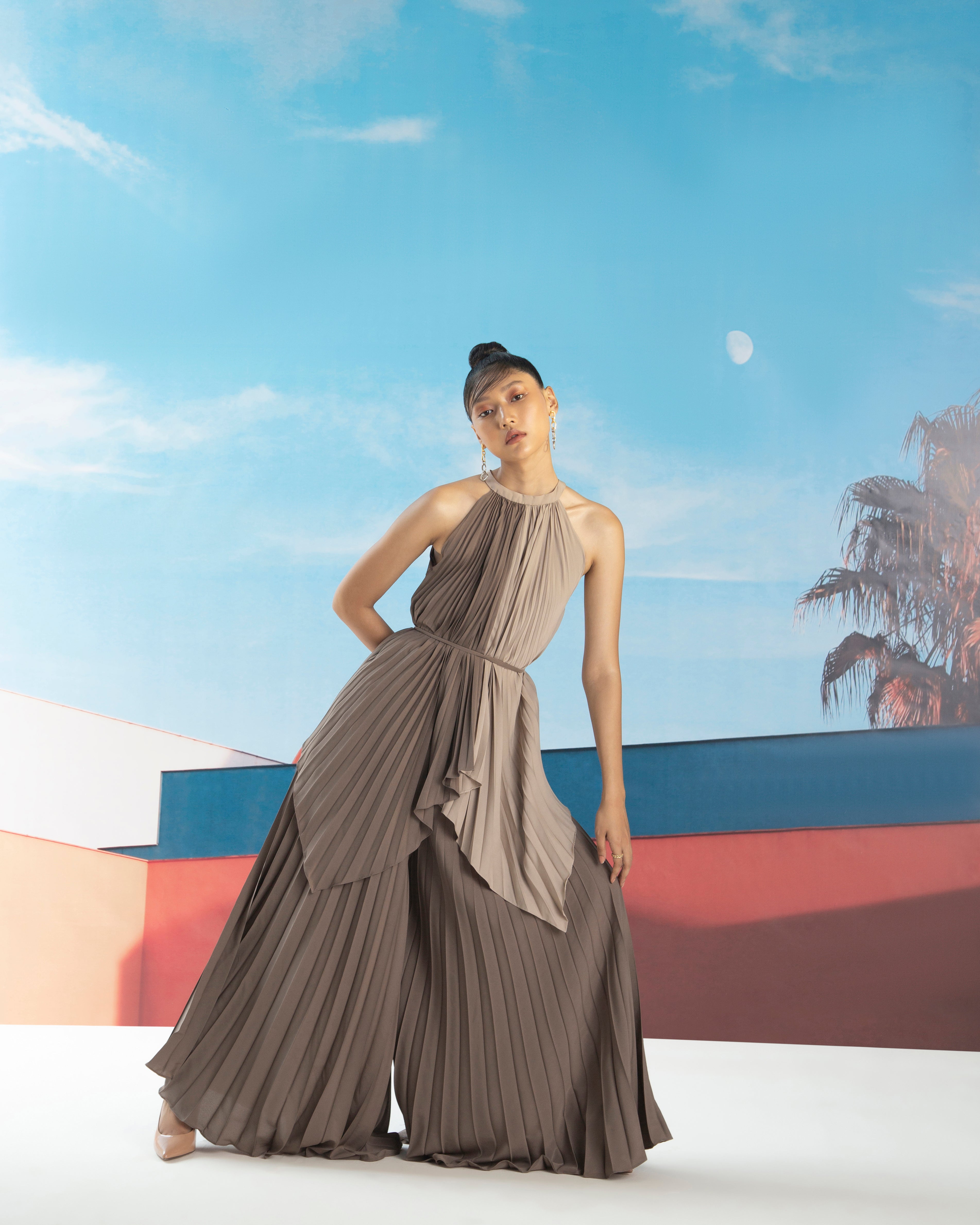 BROWN FLAIR PLEATED PANT