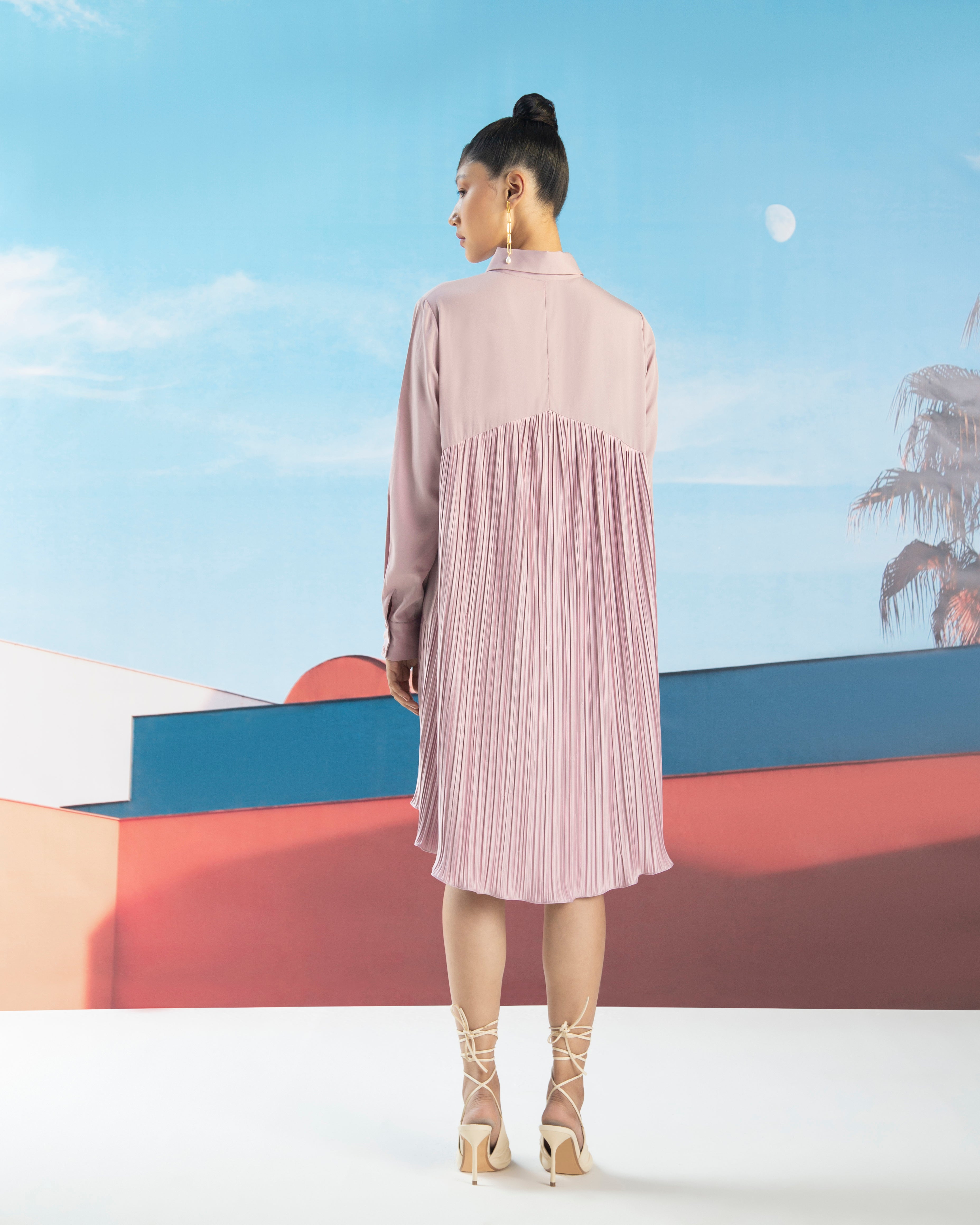 MAUVE SHIRT PLEATS DRESS
