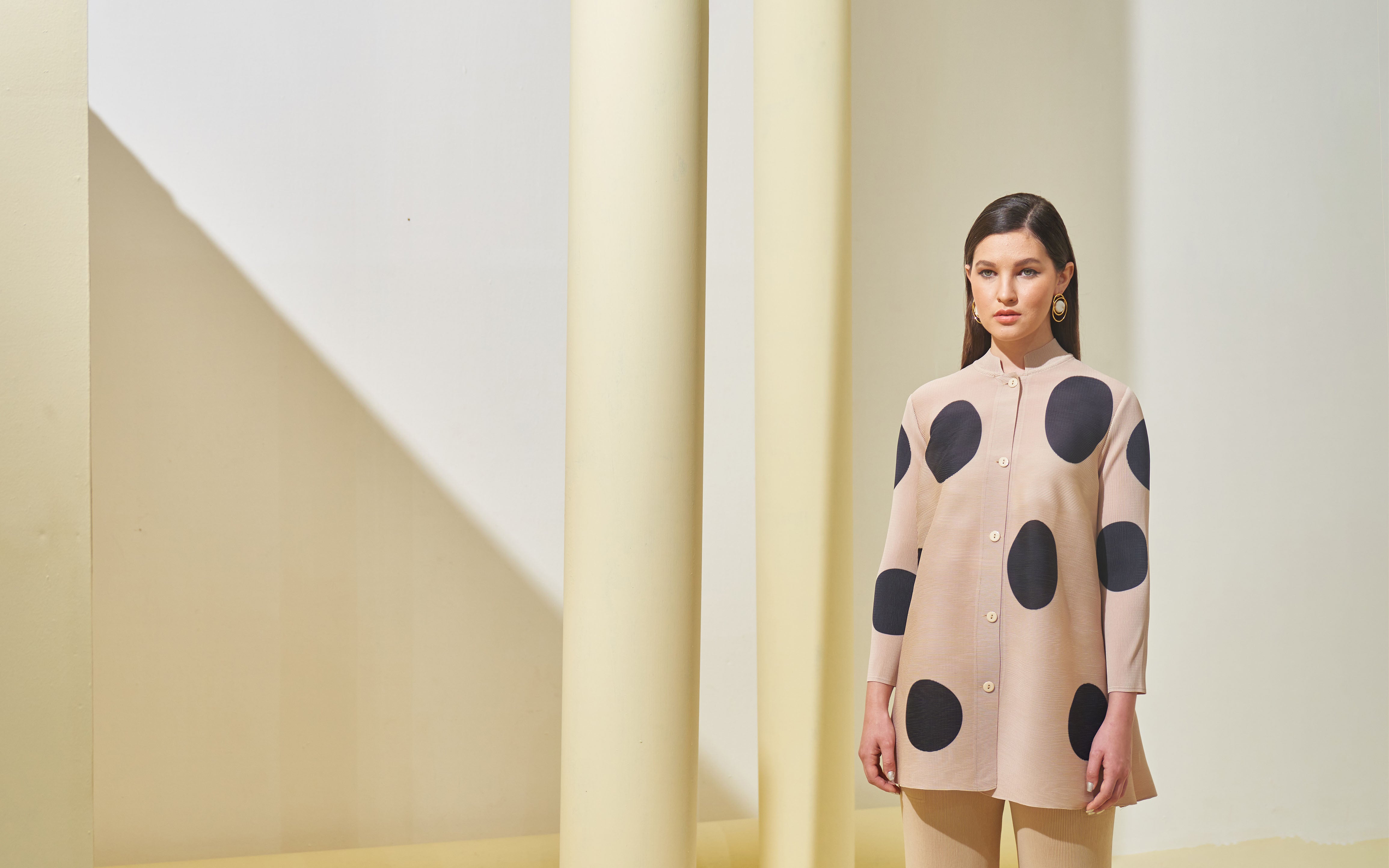 BEIGE POLKA DOT COORD SET