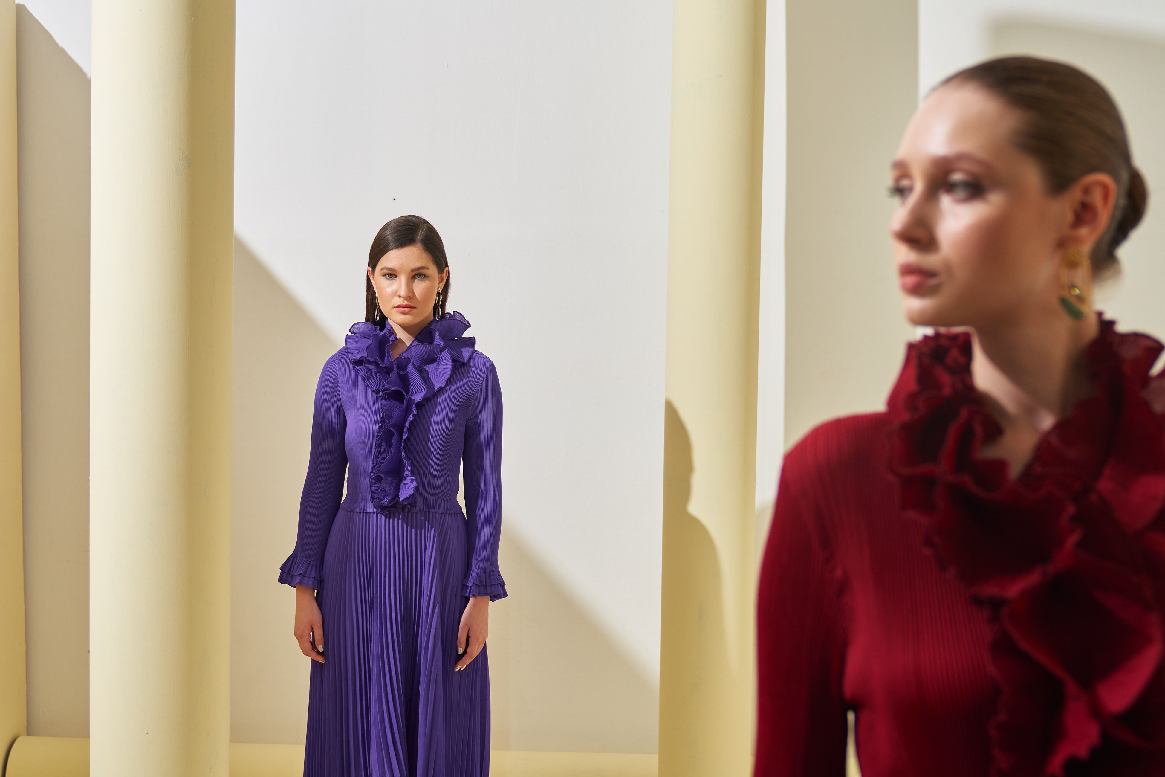 MAROON FRILL NECK DRESS