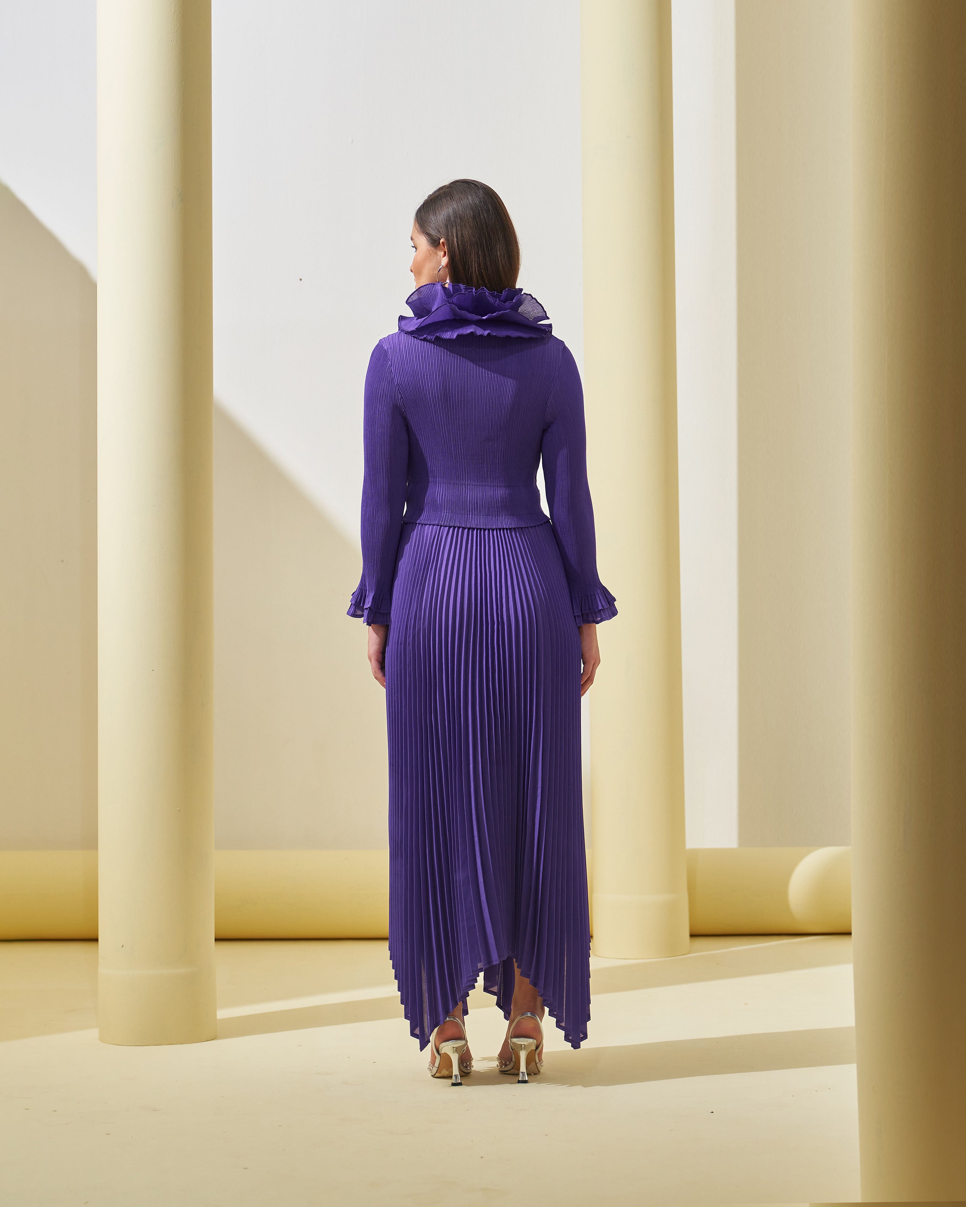 PURPLE FRILL NECK DRESS