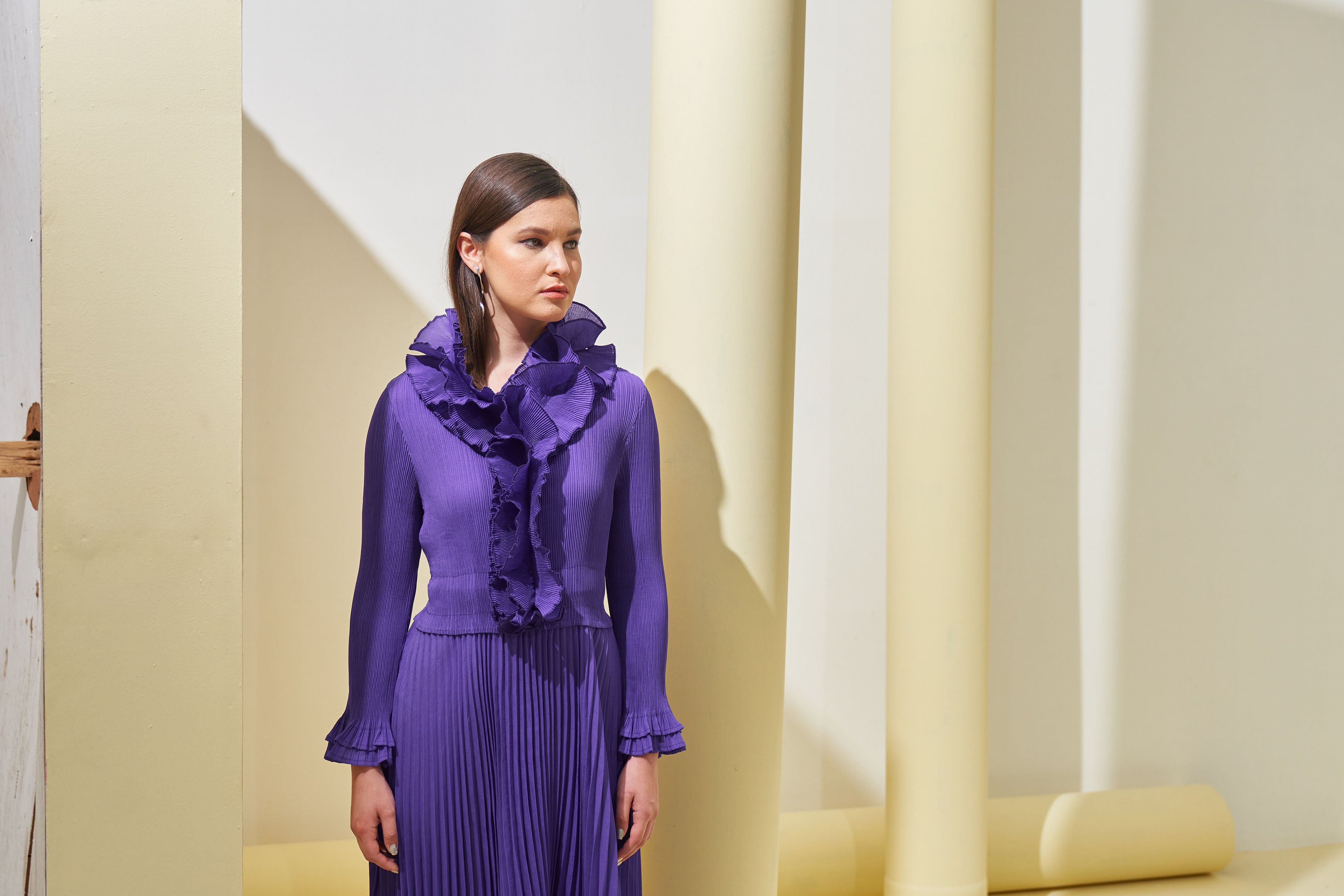 PURPLE FRILL NECK DRESS