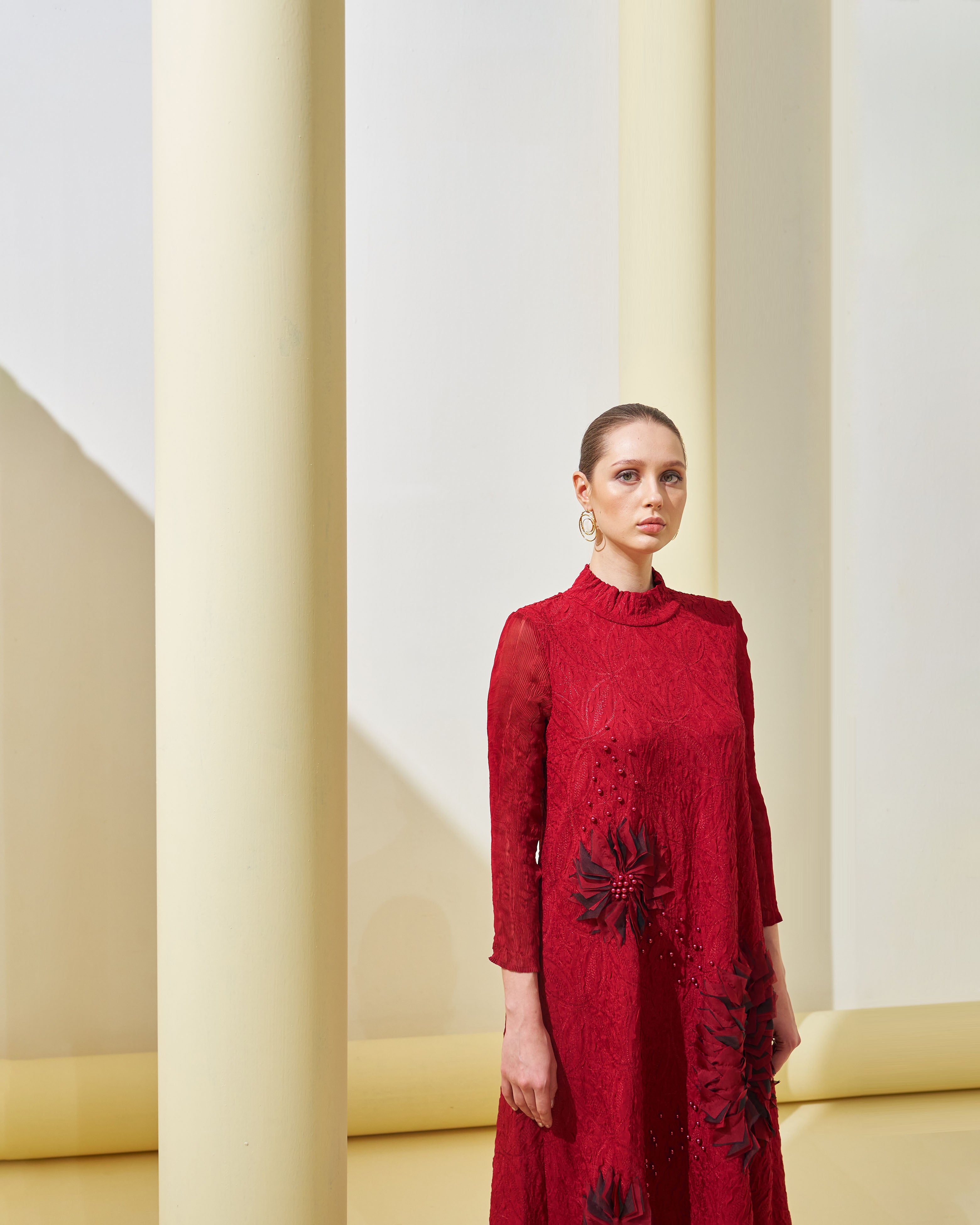 MAROON BLOOM FLOWER 3D DRESS