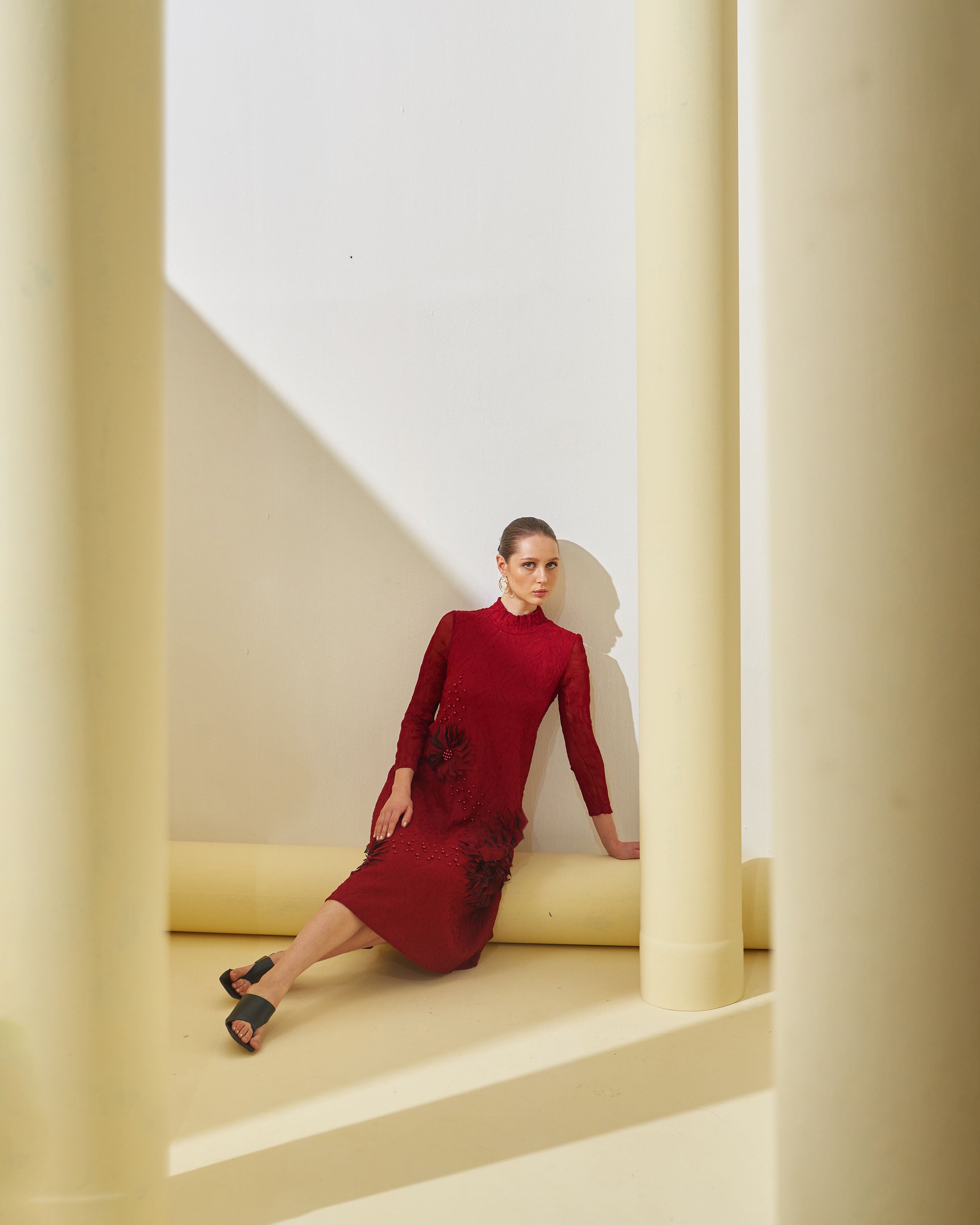 MAROON BLOOM FLOWER 3D DRESS