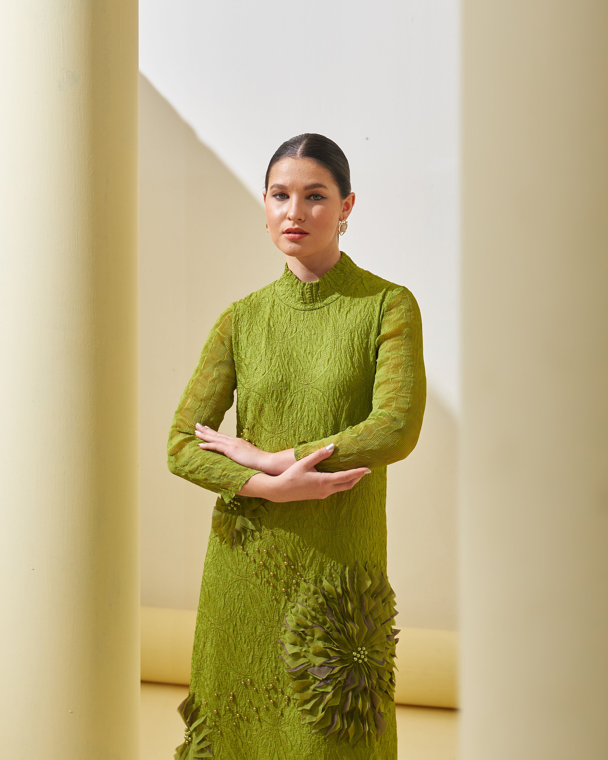 LIME GREEN BLOOM FLOWER 3D DRESS