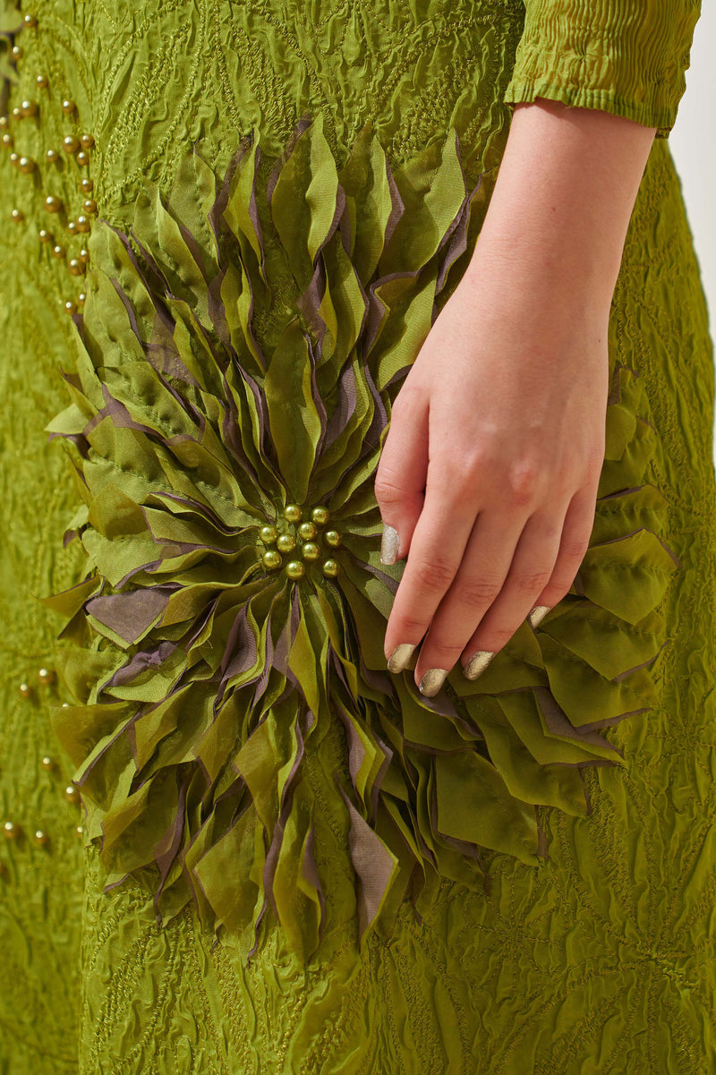 LIME GREEN BLOOM FLOWER 3D DRESS