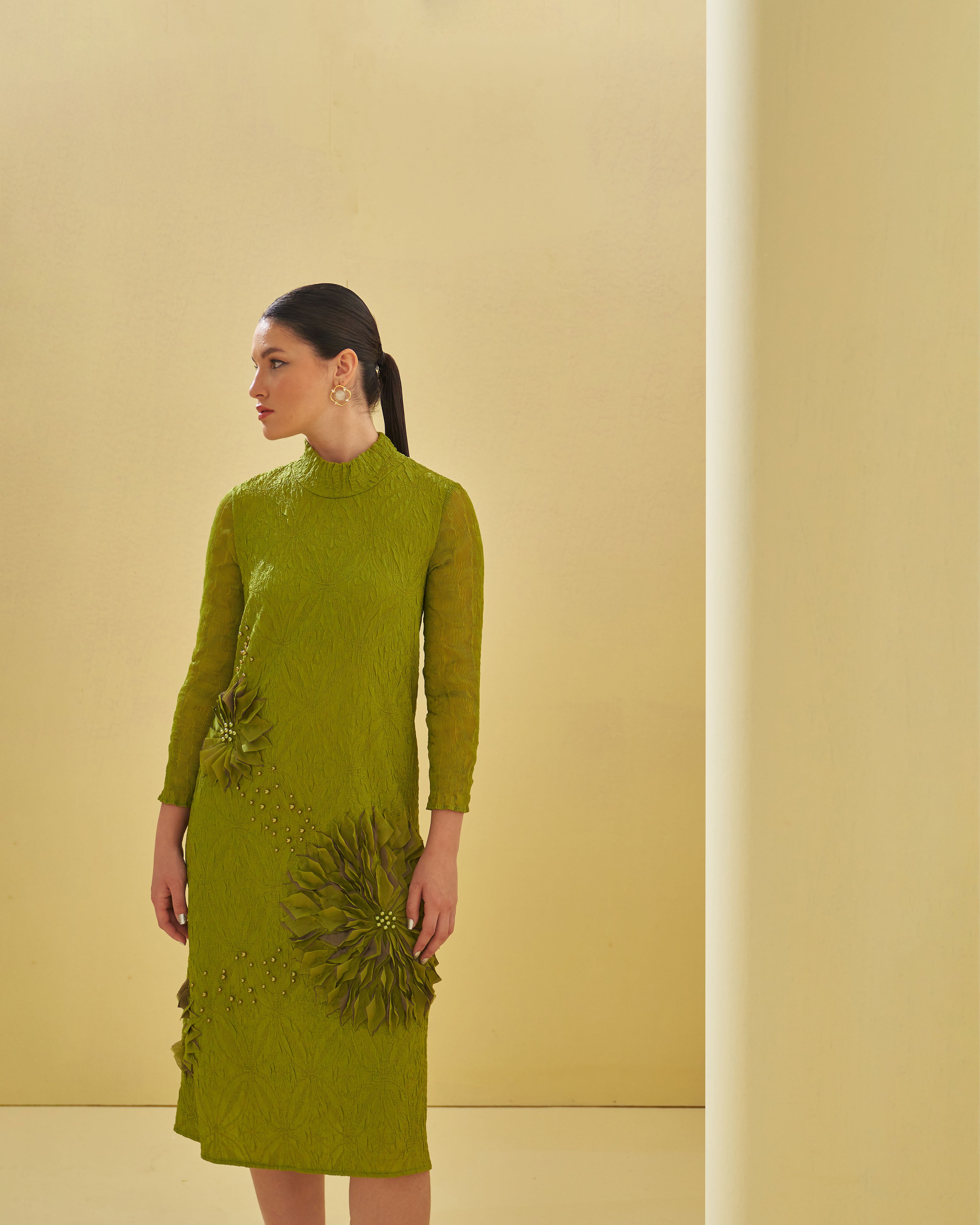 LIME GREEN BLOOM FLOWER 3D DRESS