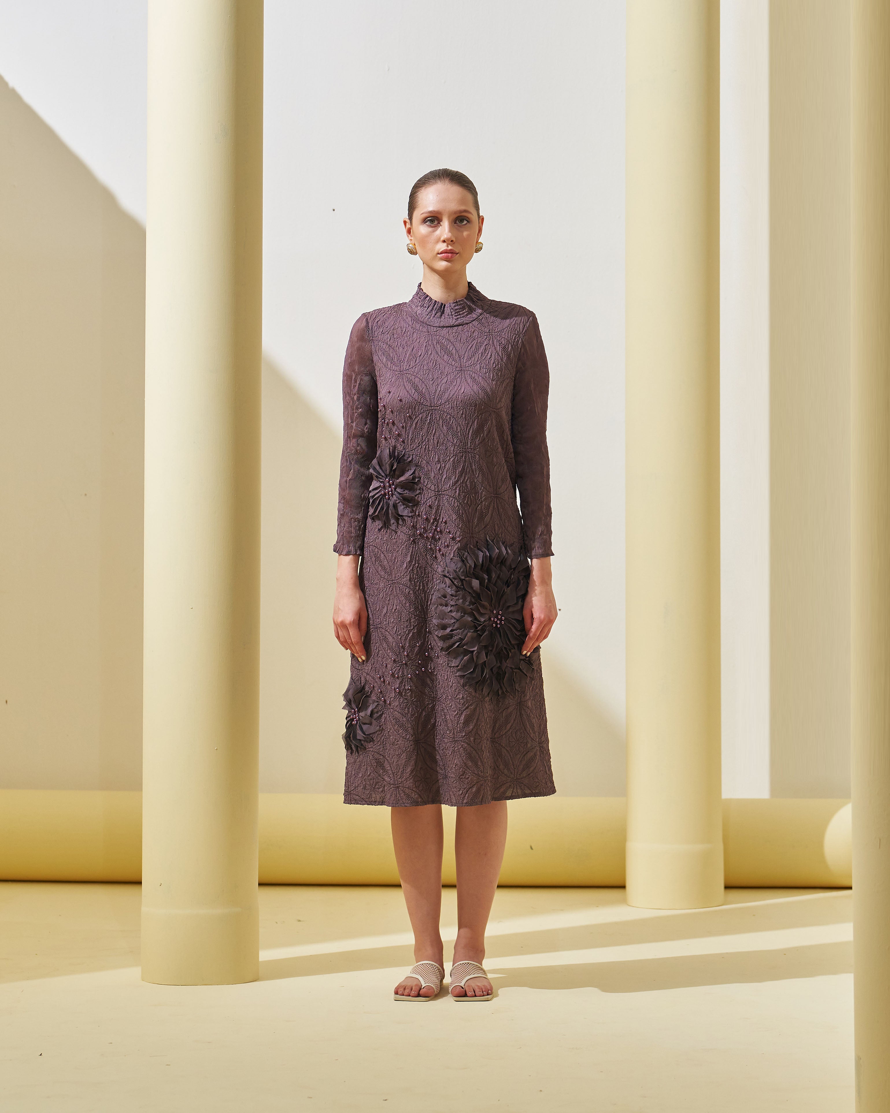 MUAVE GREY BLOOM FLOWER 3D DRESS