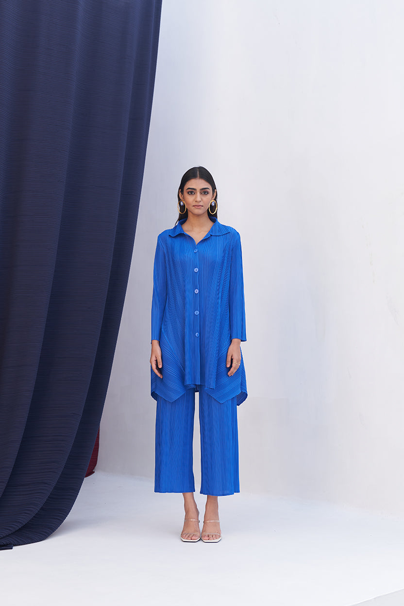 BLUE FRENCH PLEATED COORD SET