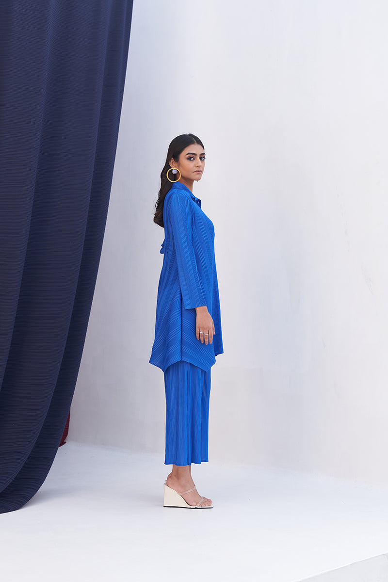 BLUE FRENCH PLEATED COORD SET