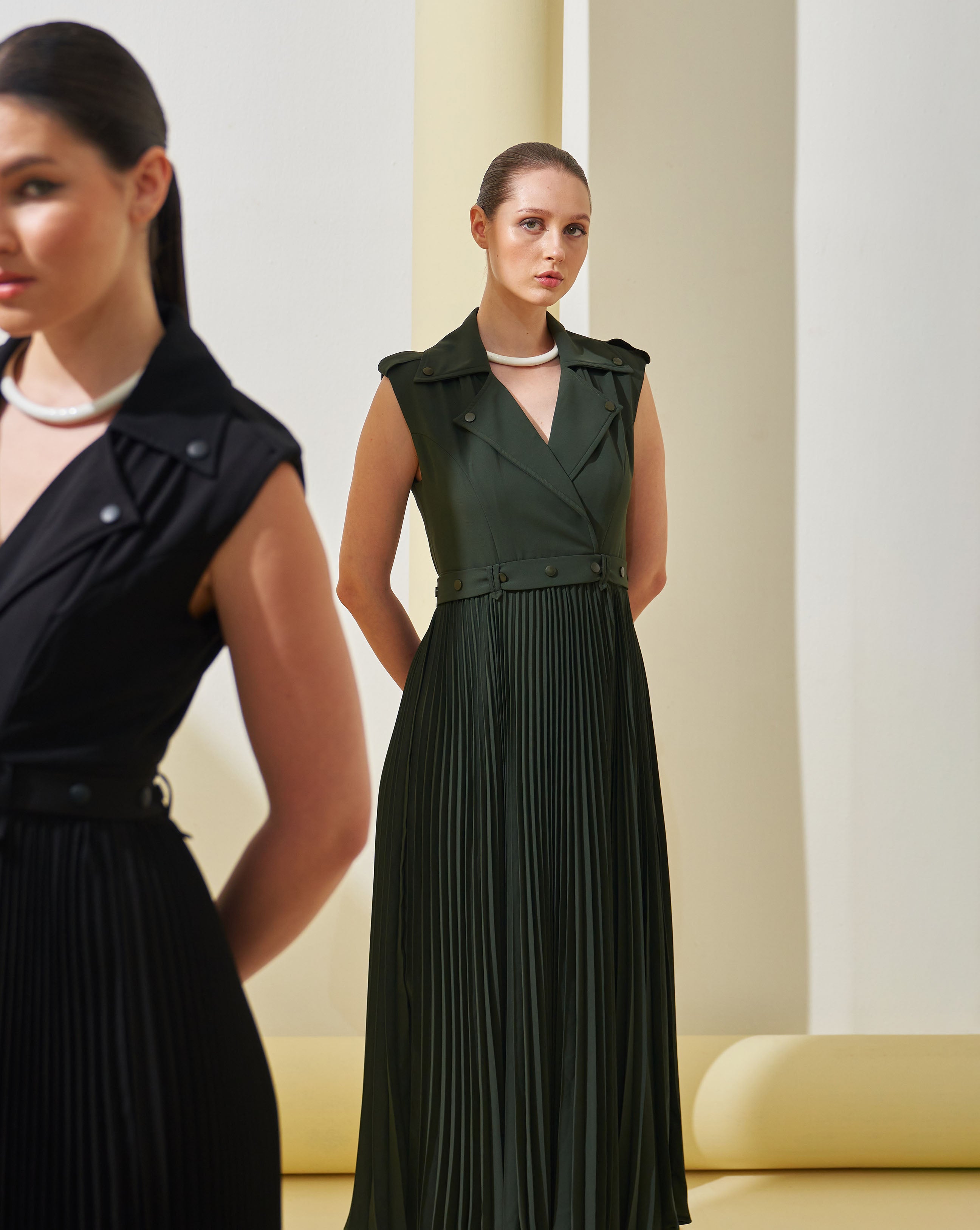 MILITARY GREEN COLLAR GOWN