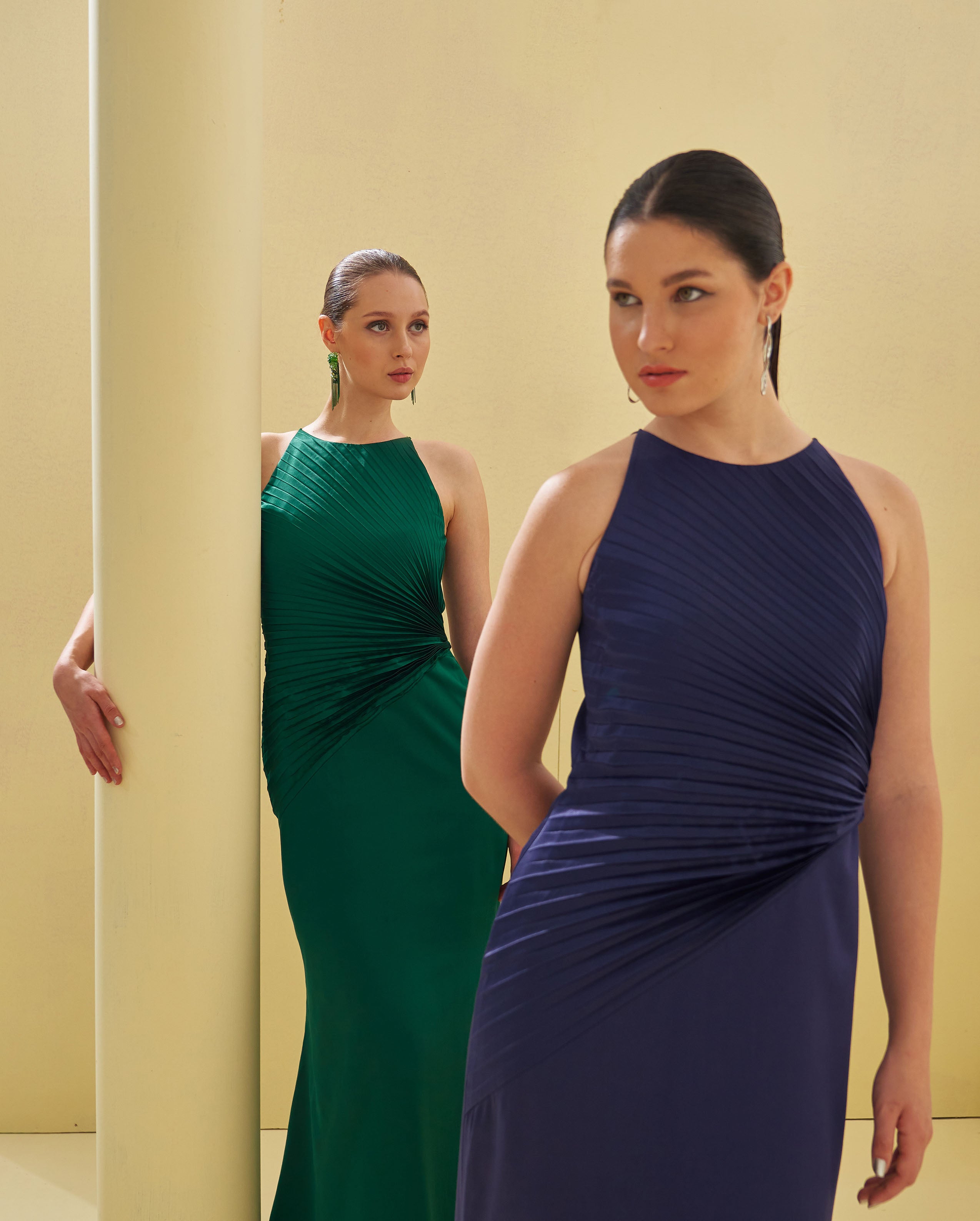 BLUE PLEATED DRAPE GOWN