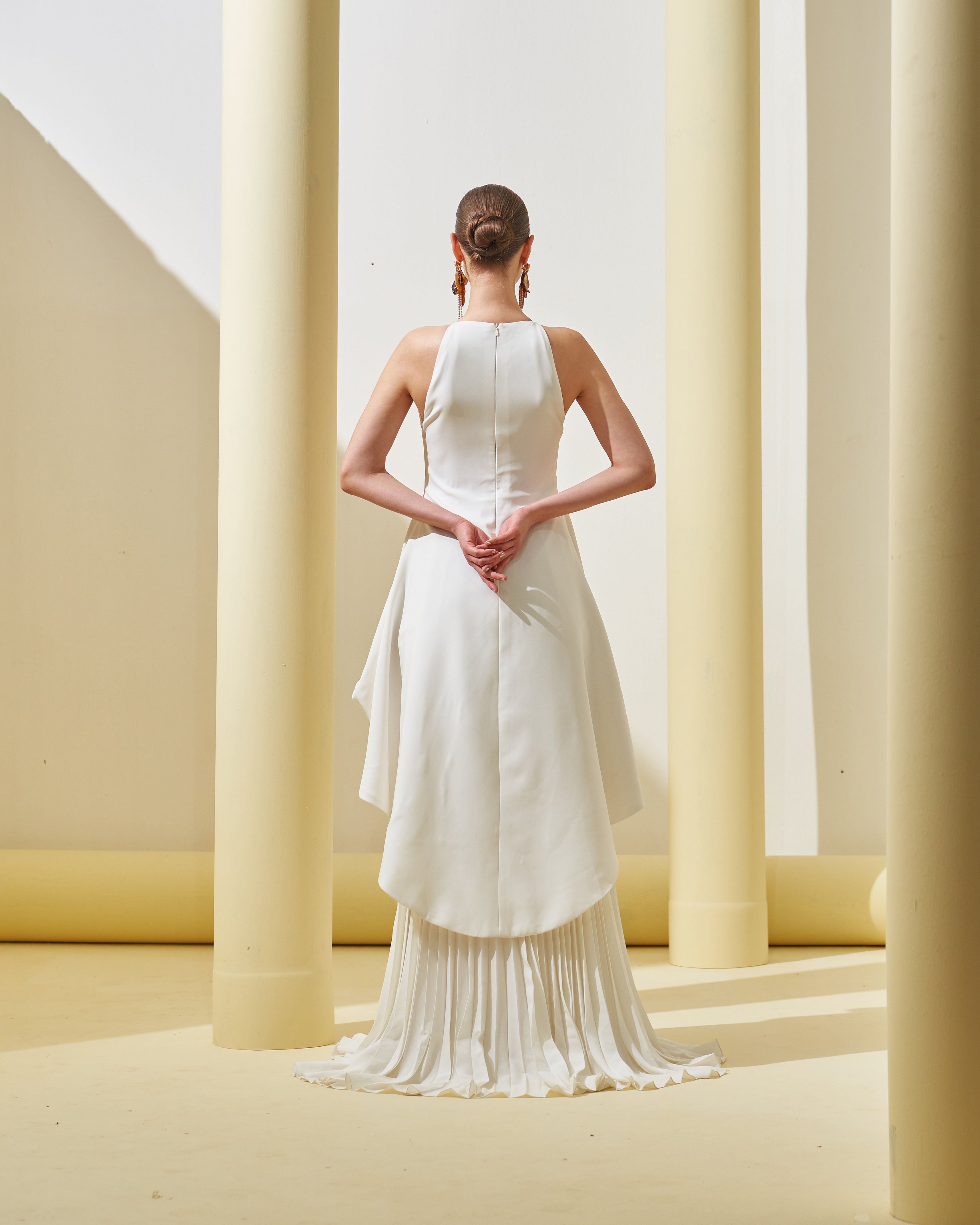 WHITE PEPLUM  PLEATED GOWN