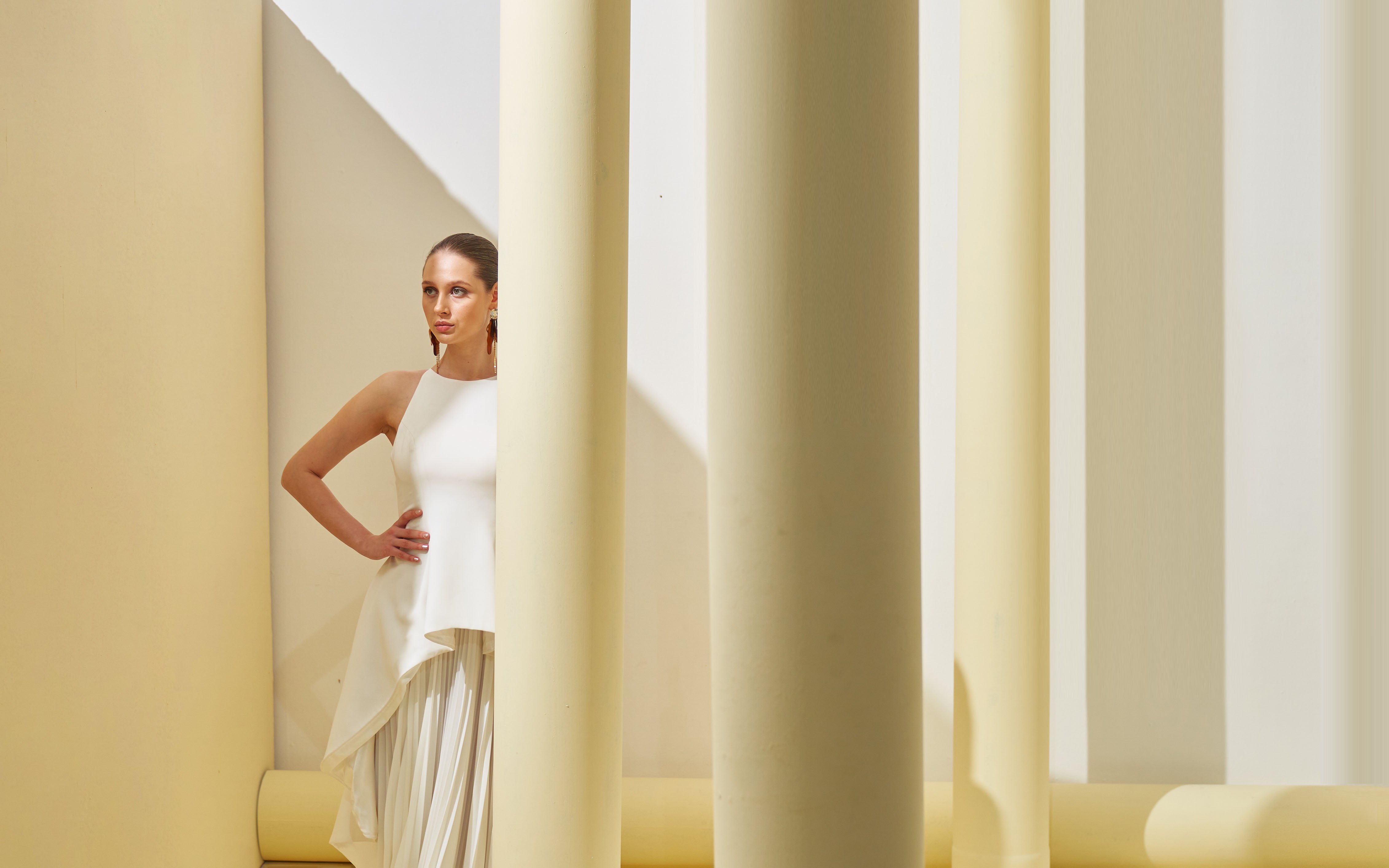 WHITE PEPLUM  PLEATED GOWN