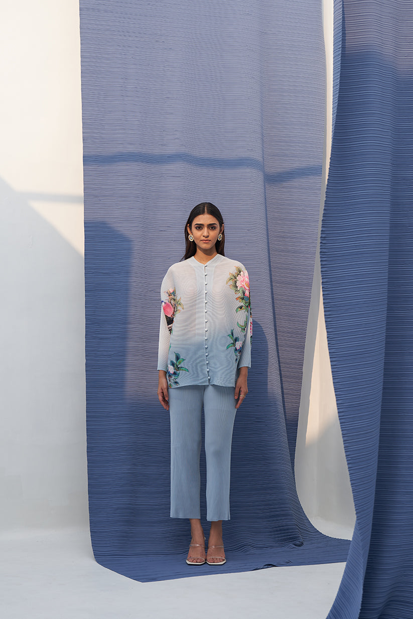 SKY BLUE FLORAL PRINT TOP SET