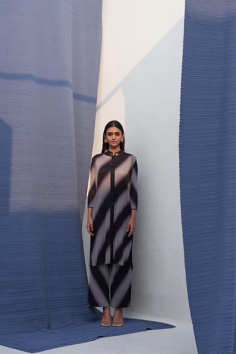 GREY LONG SLEEVES DIAGONAL COORD SET