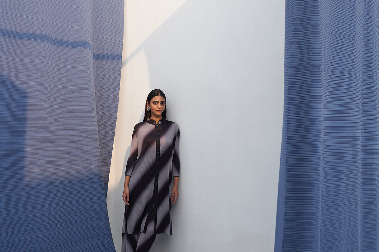 GREY LONG SLEEVES DIAGONAL COORD SET