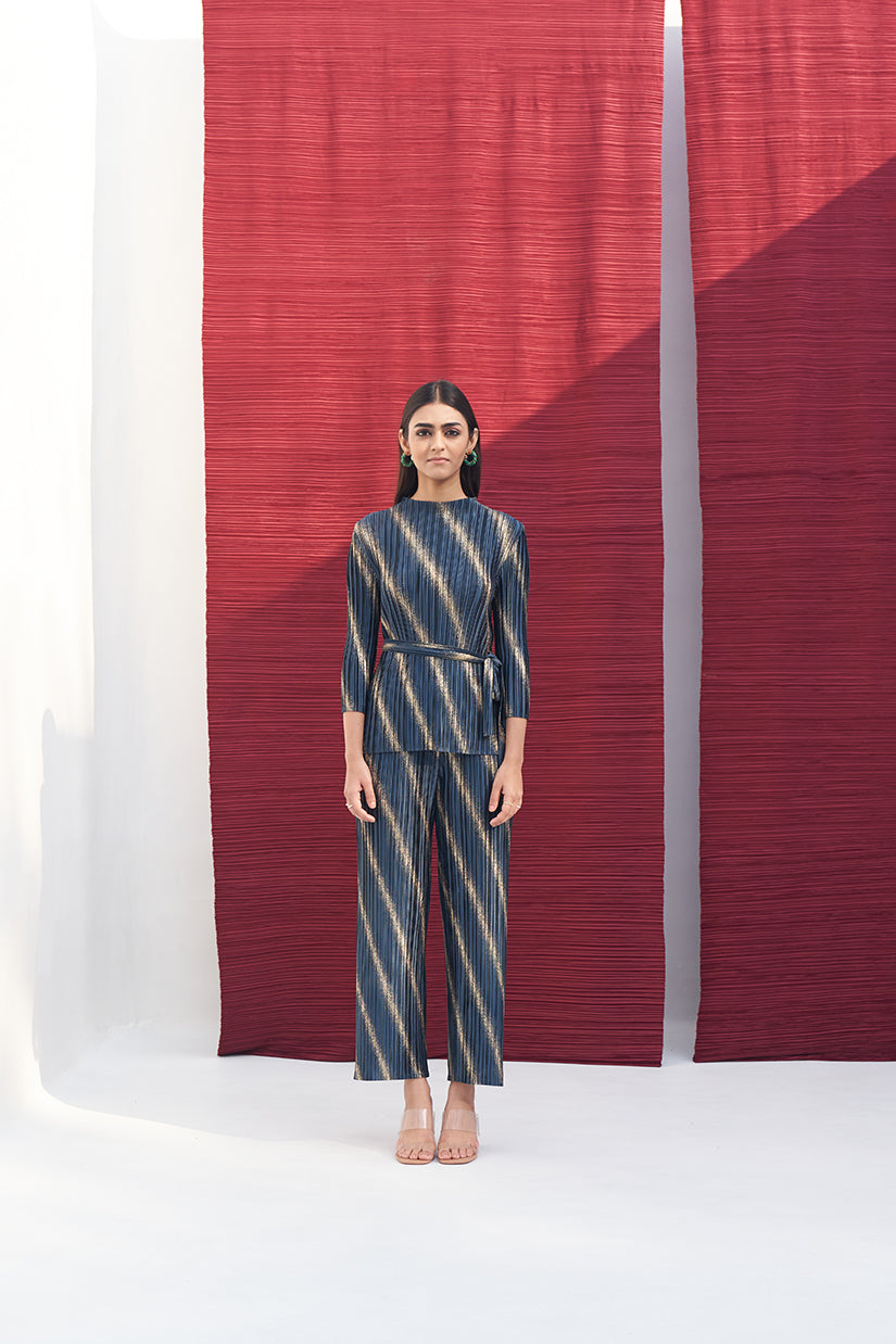 BOTTLE GREEN TWO TONE METALLIC COORD SET