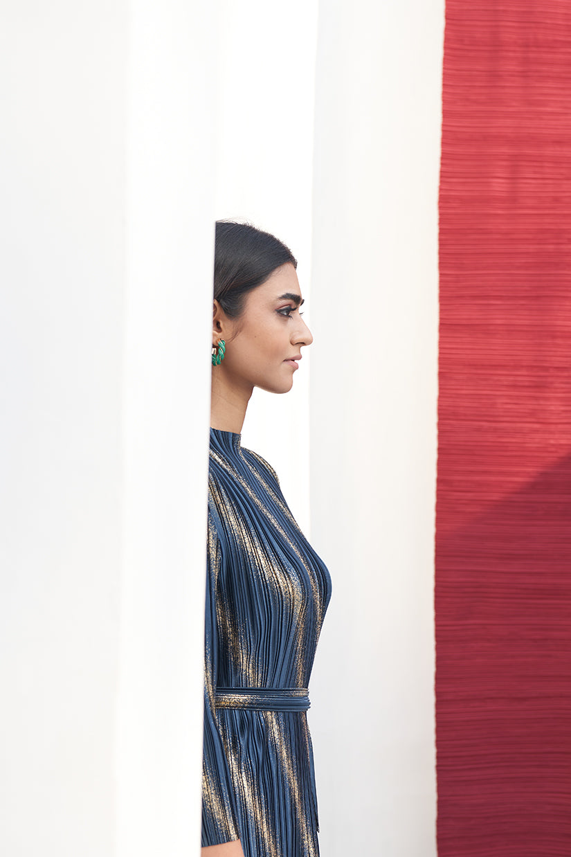 BOTTLE GREEN TWO TONE METALLIC COORD SET