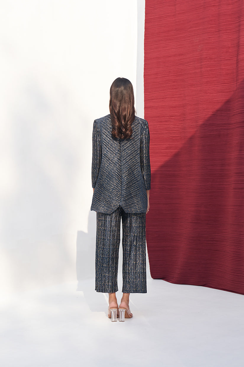 BLUE METALLIC V NECK COORD SET