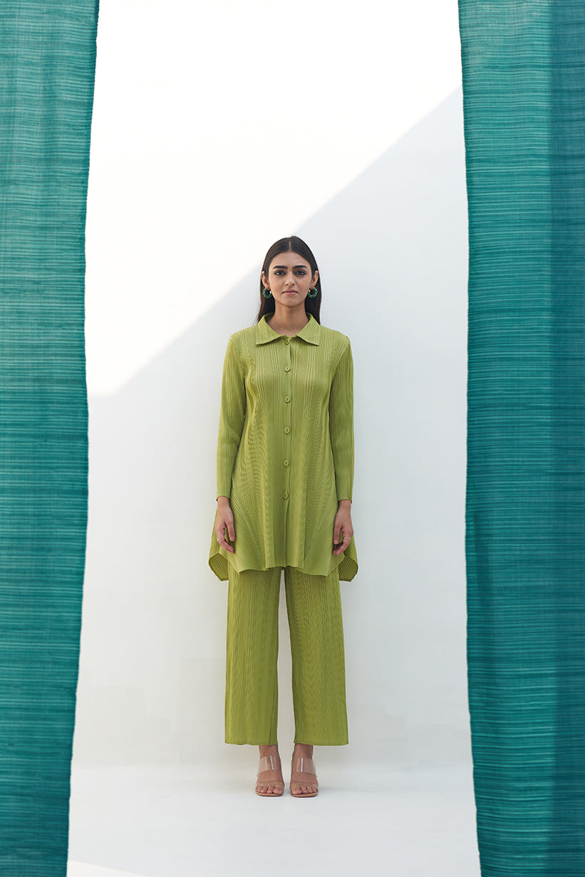 LIME GREEN FRENCH PLEATED COORD SET