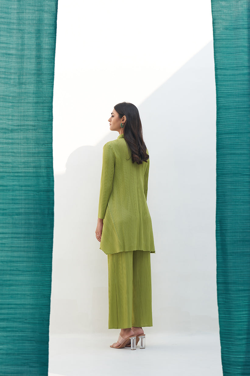 LIME GREEN FRENCH PLEATED COORD SET