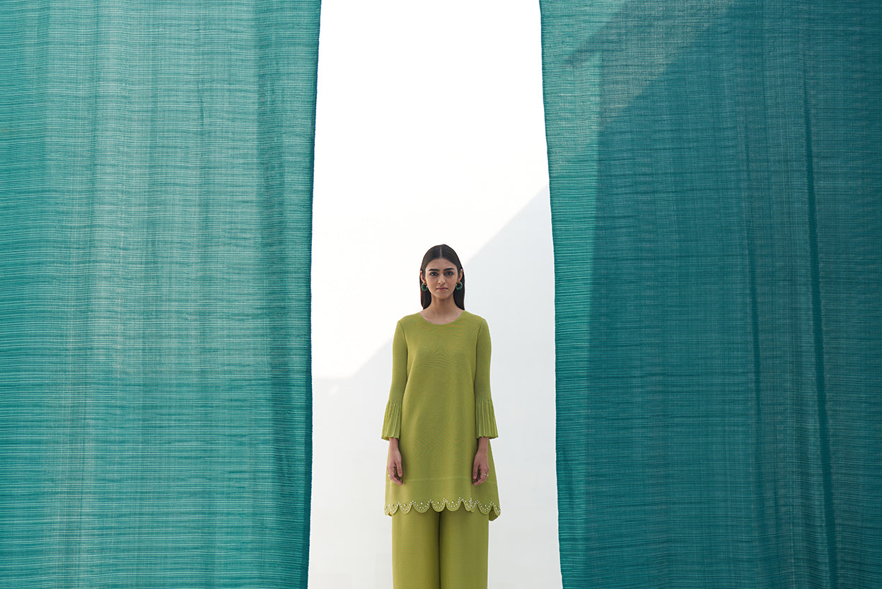 GREEN PEARL EMBROIDERED COORD SET