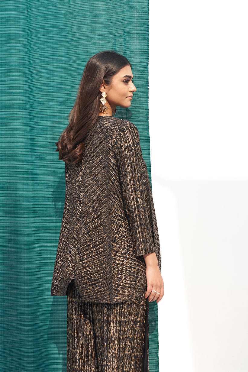 BLACK METALLIC V NECK COORD SET