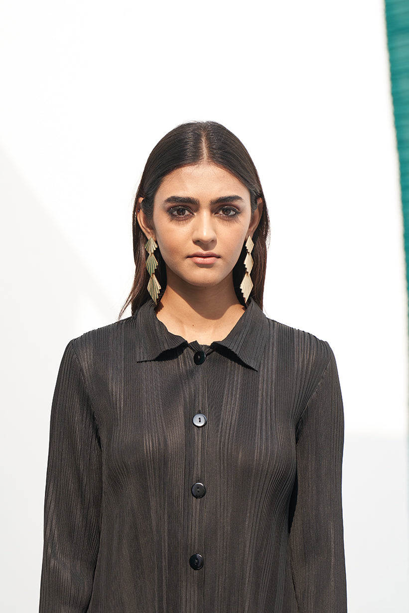 BLACK FRENCH PLEATED COORD SET