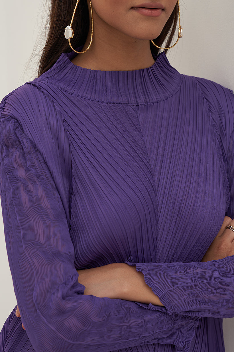 PURPLE CRUSHED SLEEVES KURTI SET