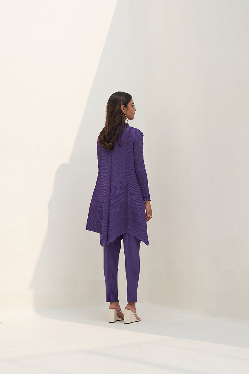 PURPLE CRUSHED SLEEVES KURTI SET