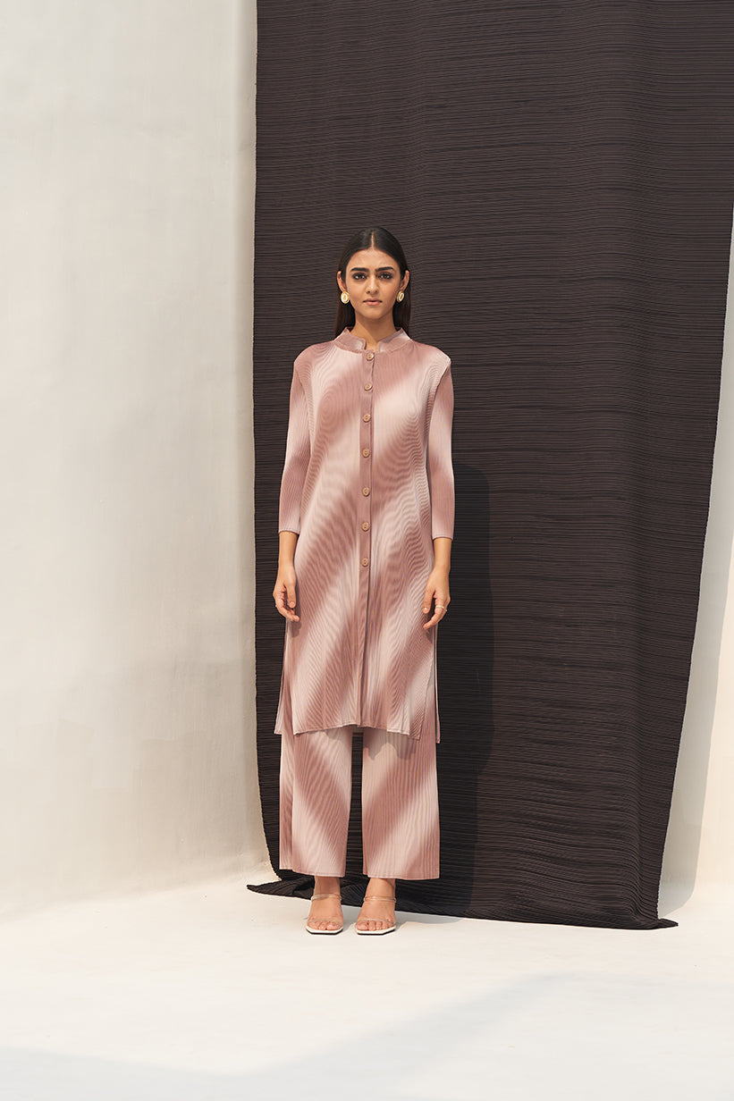 BROWN LONG SLEEVES DIAGONAL COORD SET