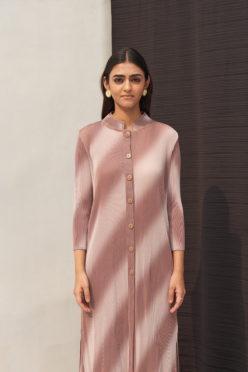 BROWN LONG SLEEVES DIAGONAL COORD SET