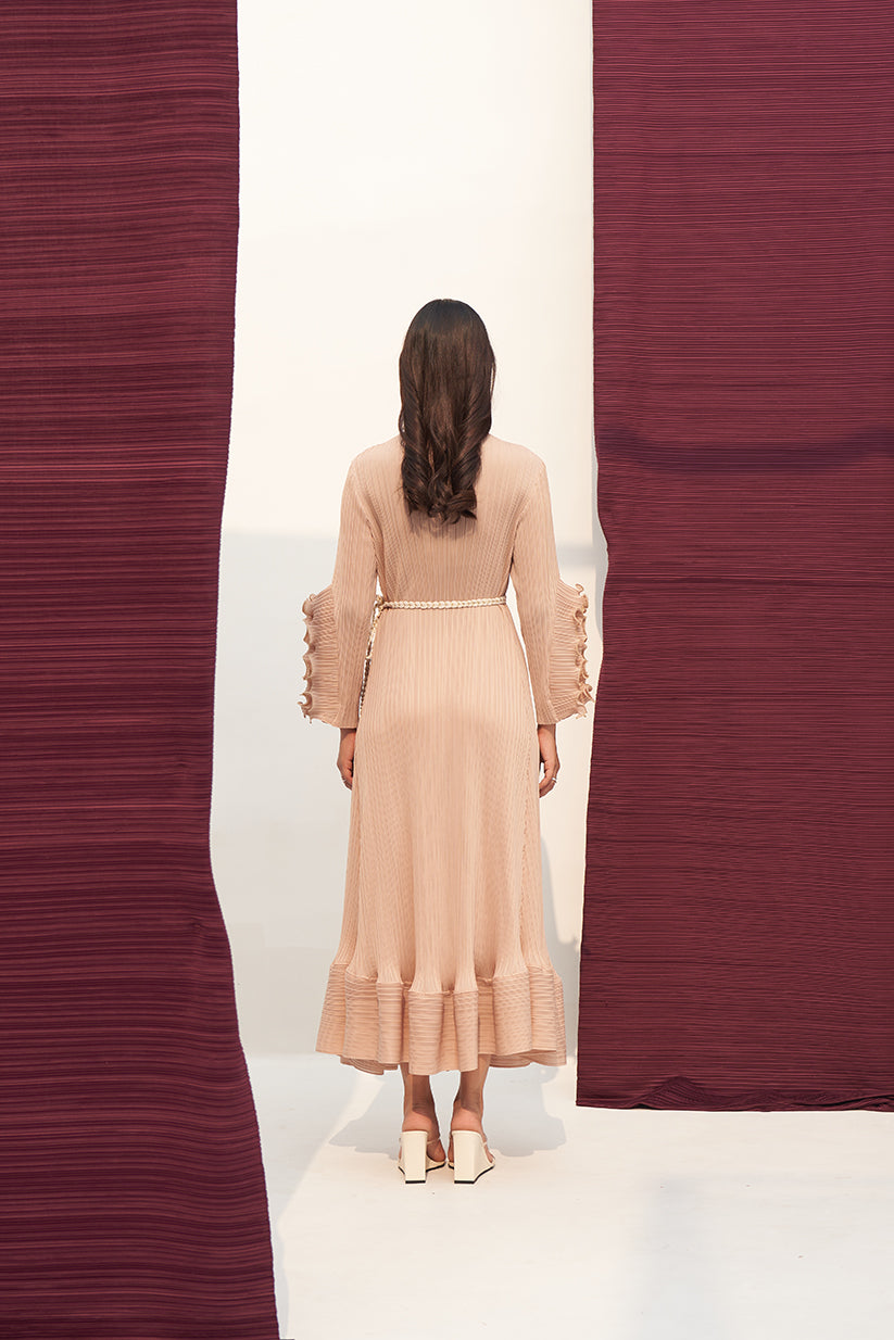 BEIGE FRILL SLEEVES DRESS