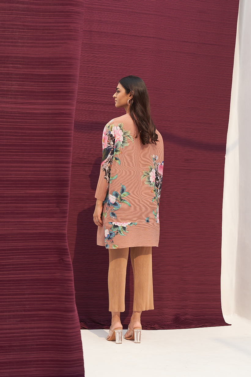 BROWN FLORAL PRINT KURTI SET