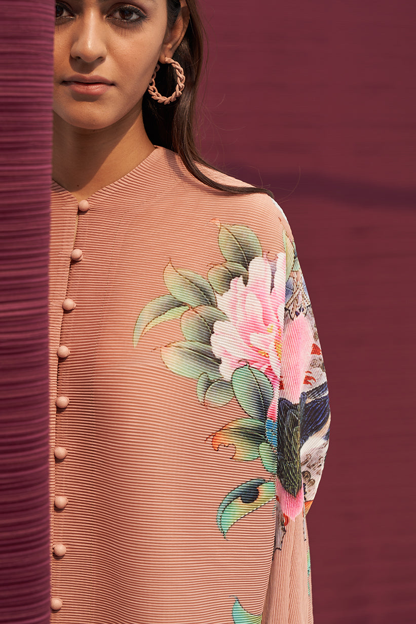 BROWN FLORAL PRINT KURTI SET