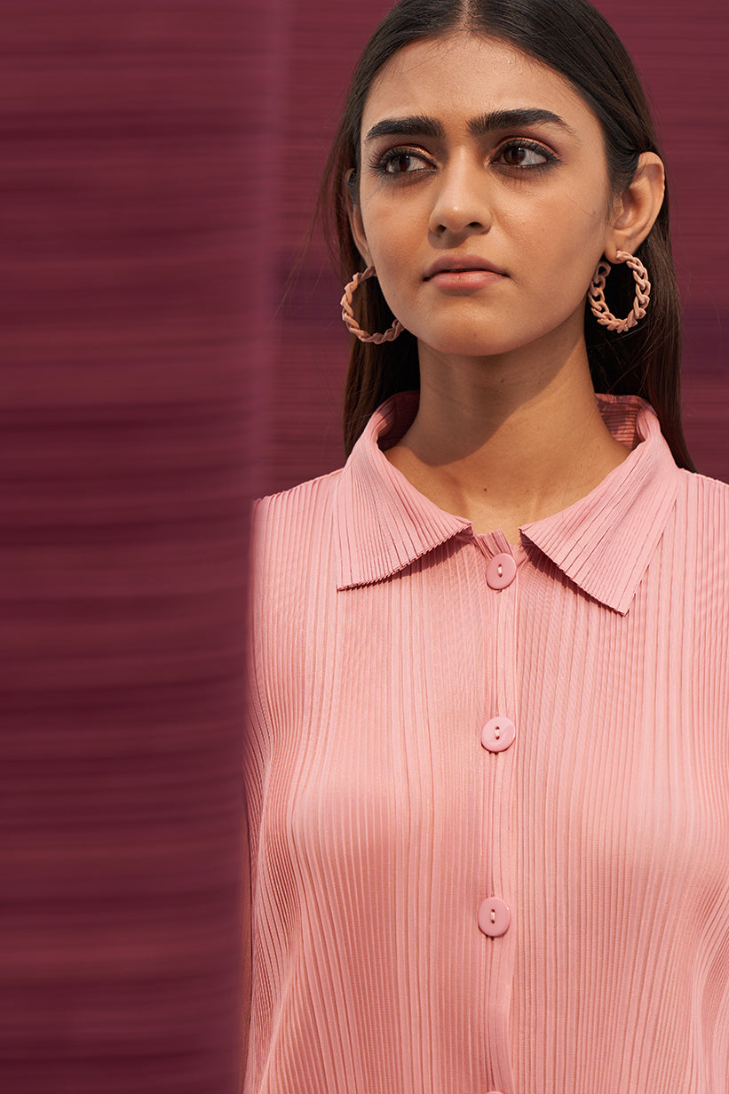 PINK FRENCH PLEATED COORD SET