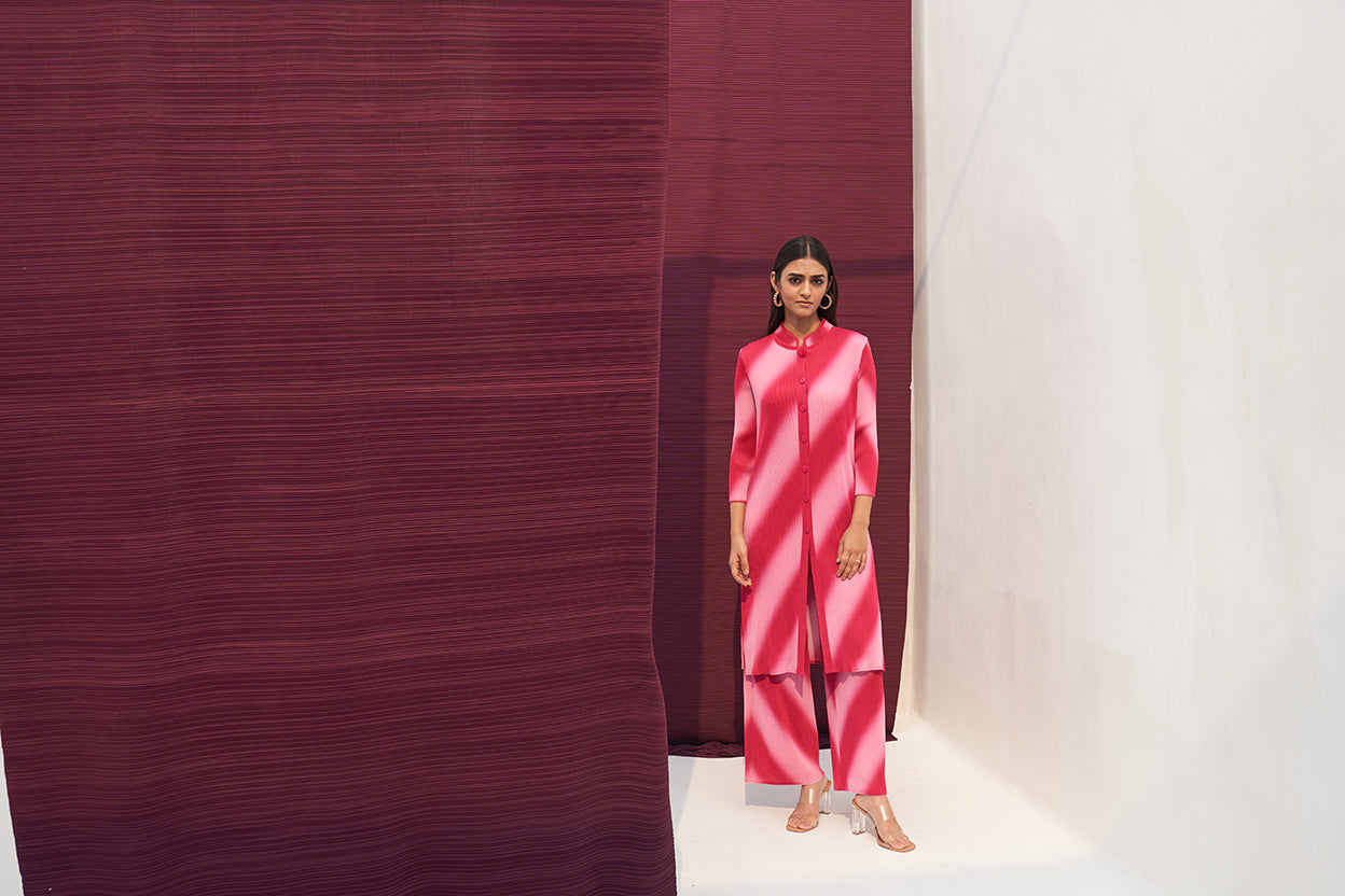 PINK LONG SLEEVES DIAGONAL COORD SET