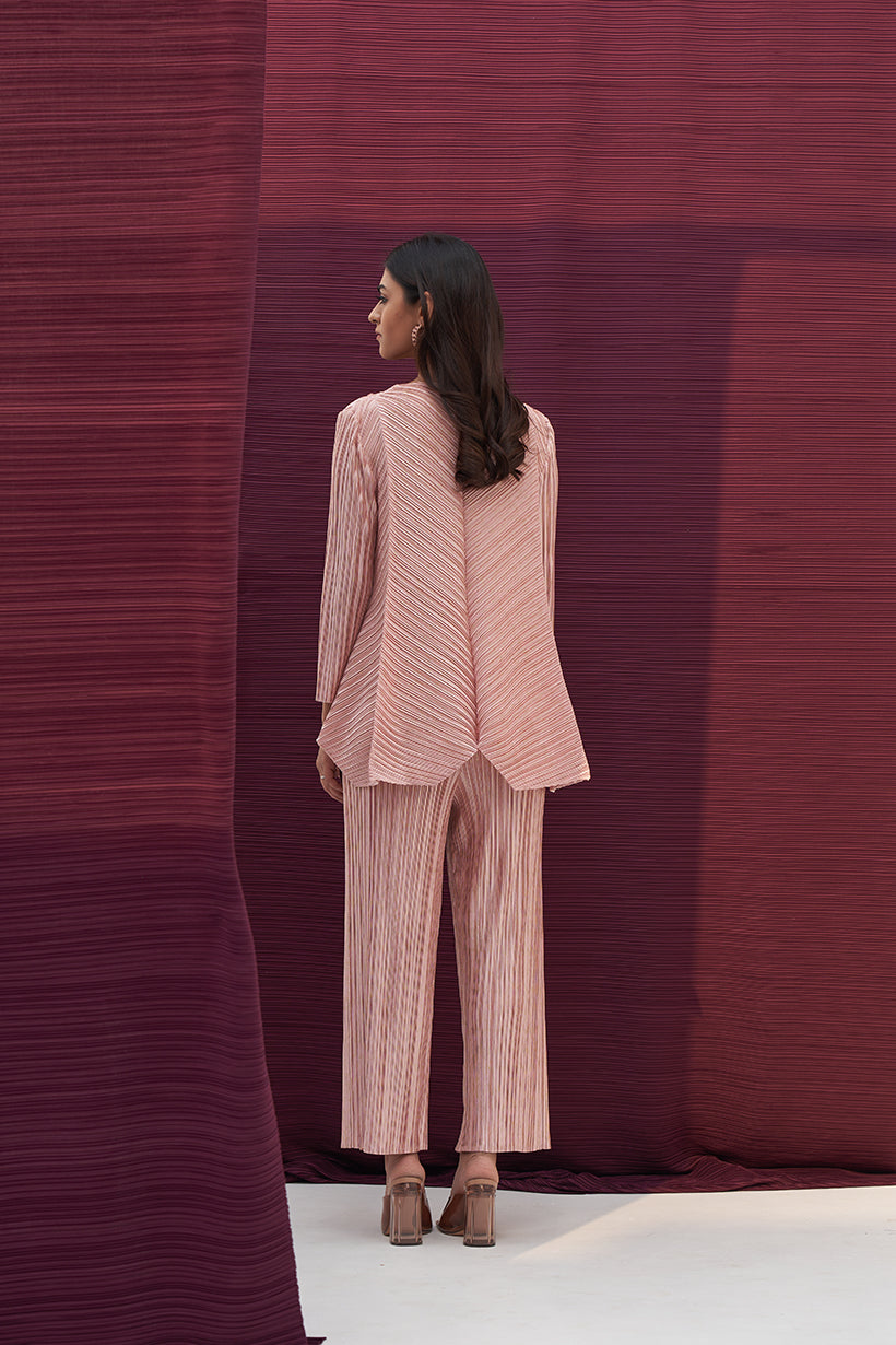 PINK METALLIC V NECK COORD SET