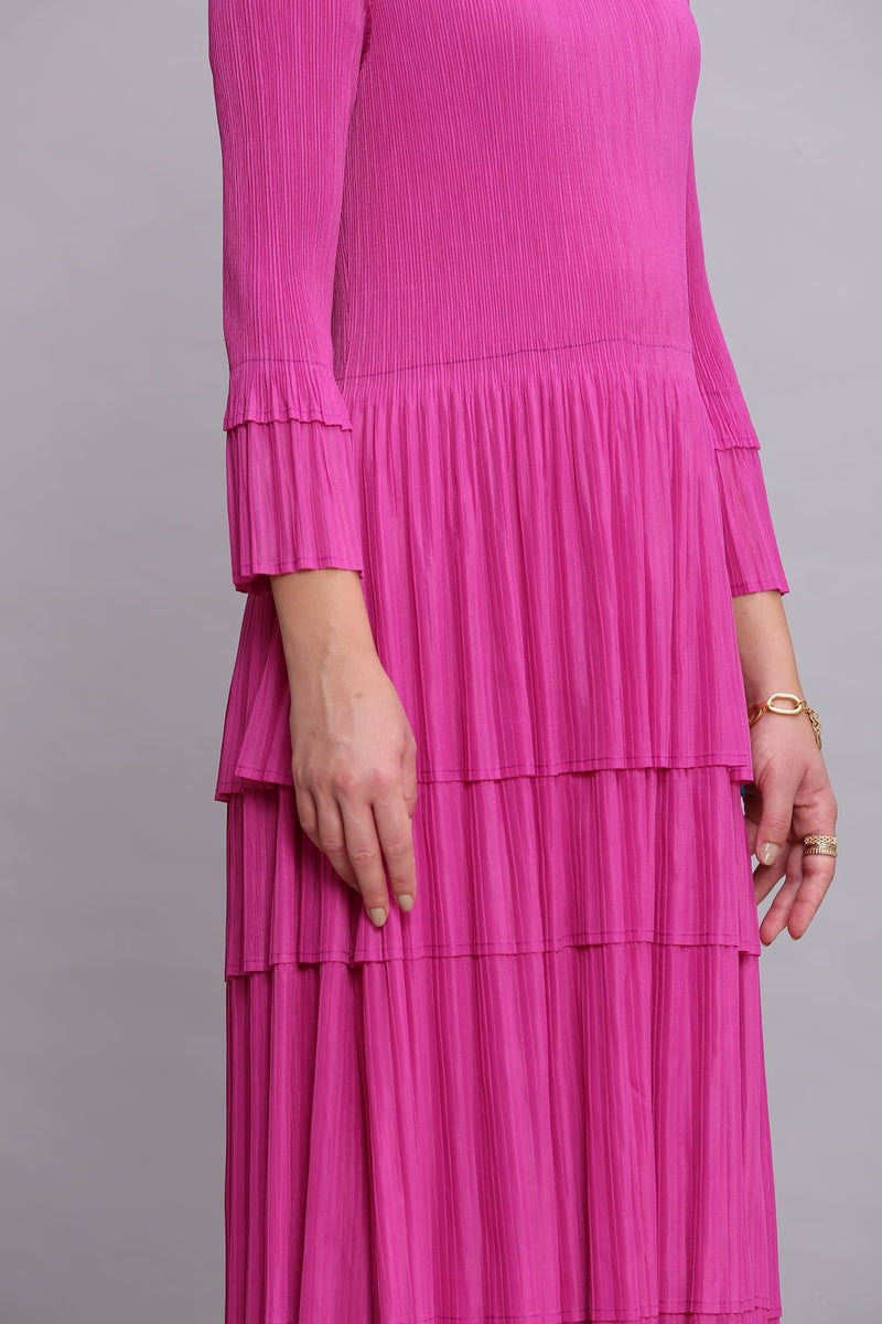 FUSCIA LAYERED PLEATS DRESS