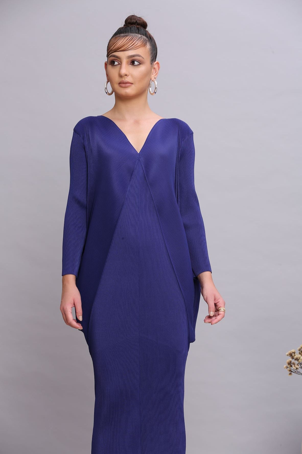 ELECTRIC BLUE COWL DRAPE DRESS