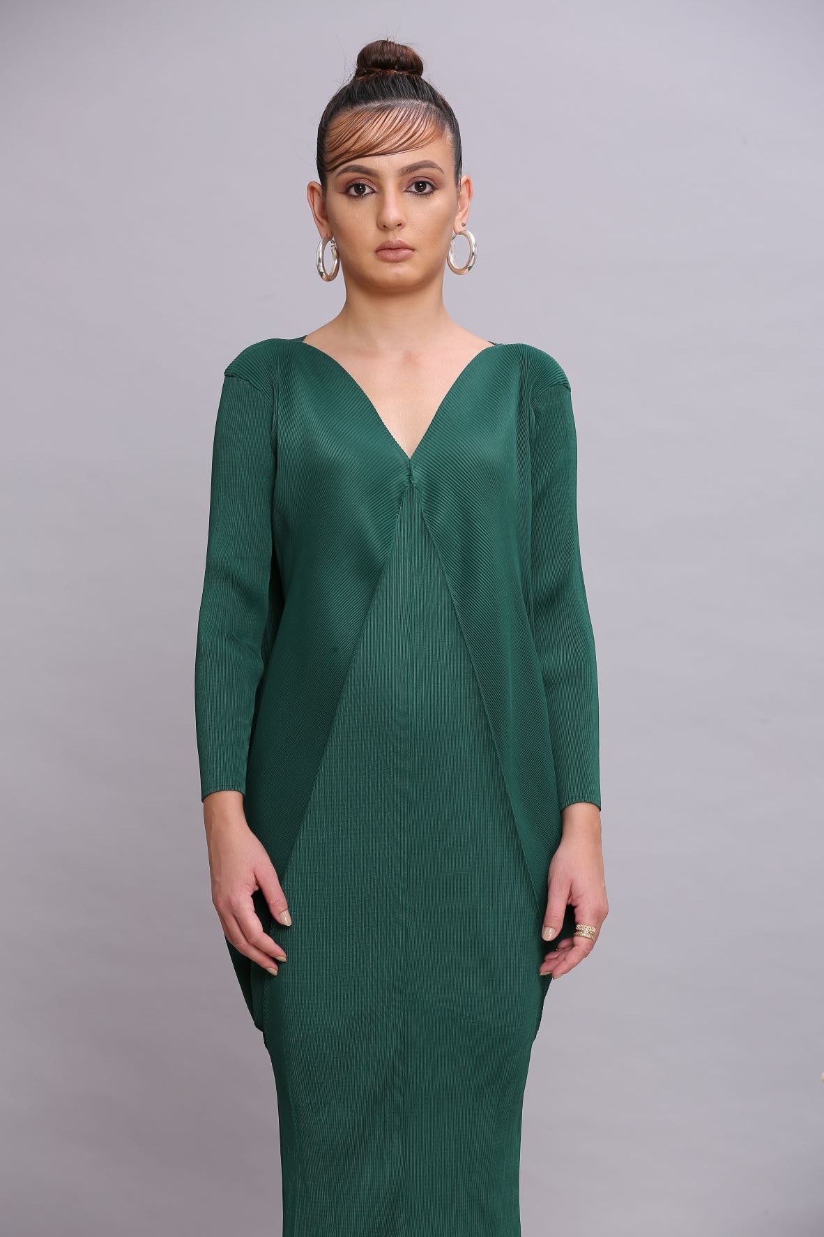 GREEN COWL DRAPE DRESS