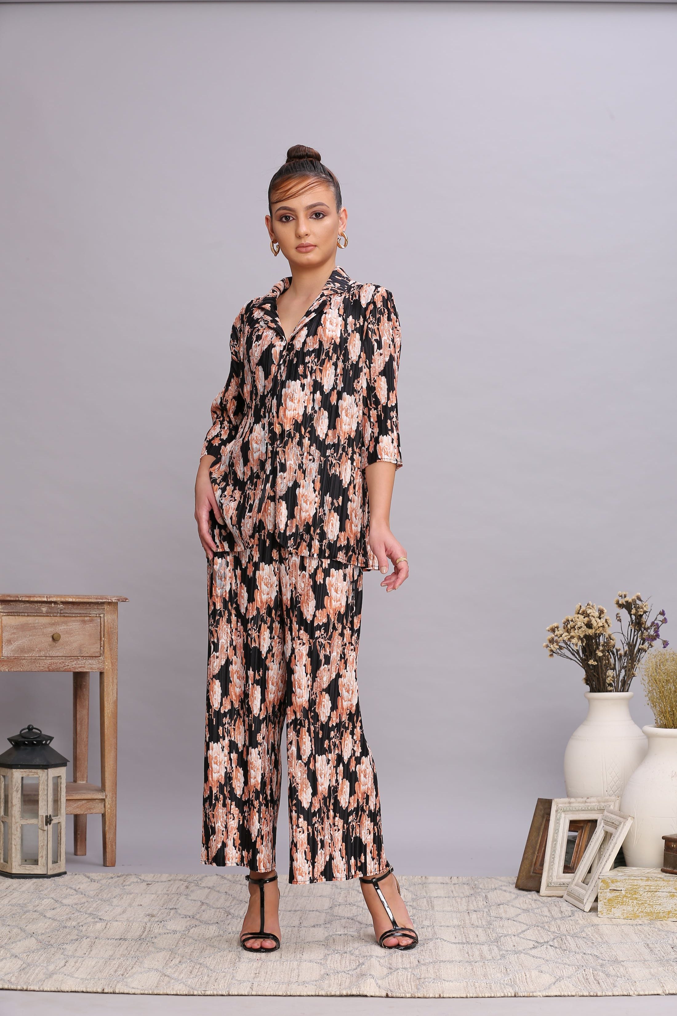 BLACK FLORAL PRINT BLAZER SET