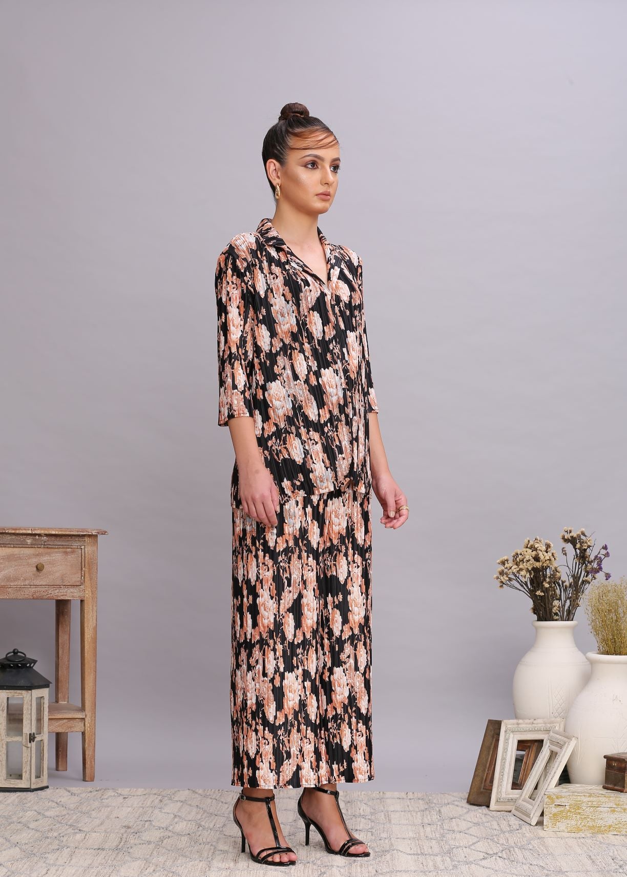 BLACK FLORAL PRINT BLAZER SET